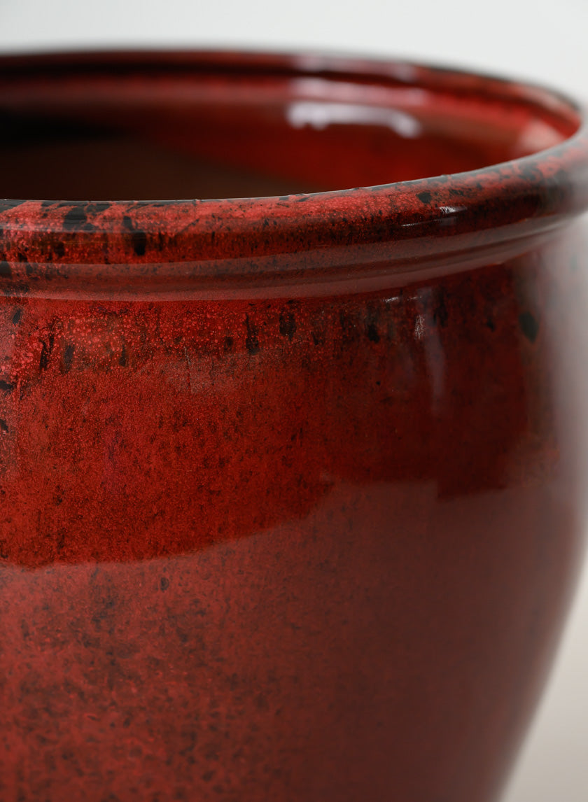 7in Tall Ming Oxblood Red Ceramic Pot with Saucer Decor Jamali Garden