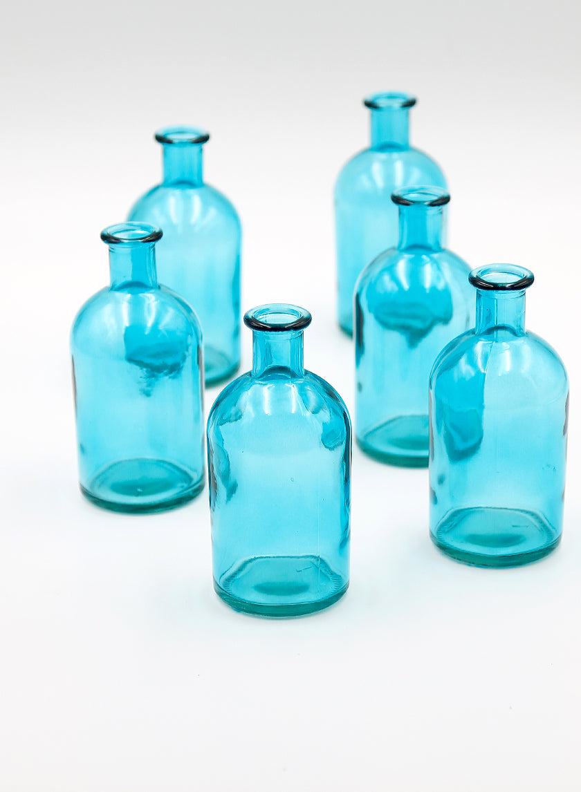 5.25in Tall Blue Medicine Bottle Glass Bud Vases, Set of 6 Decor Jamali Garden