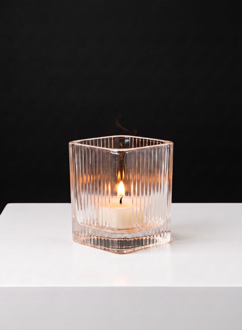 3.5in Tall Pleated Cube Tealight Glass Holder, Set of 6 Decor Jamali Garden