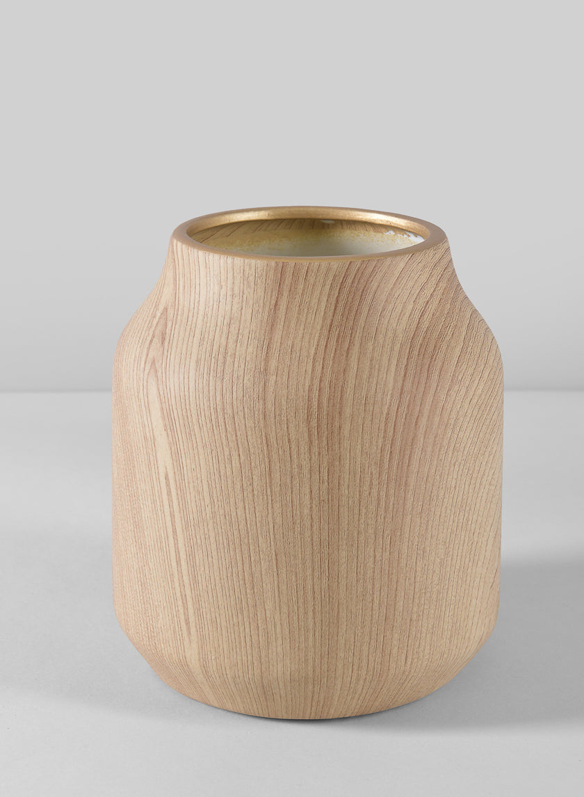 6in Tall Ajisai Natural Wood Look Ceramic Deco Vase Decor Jamali Garden