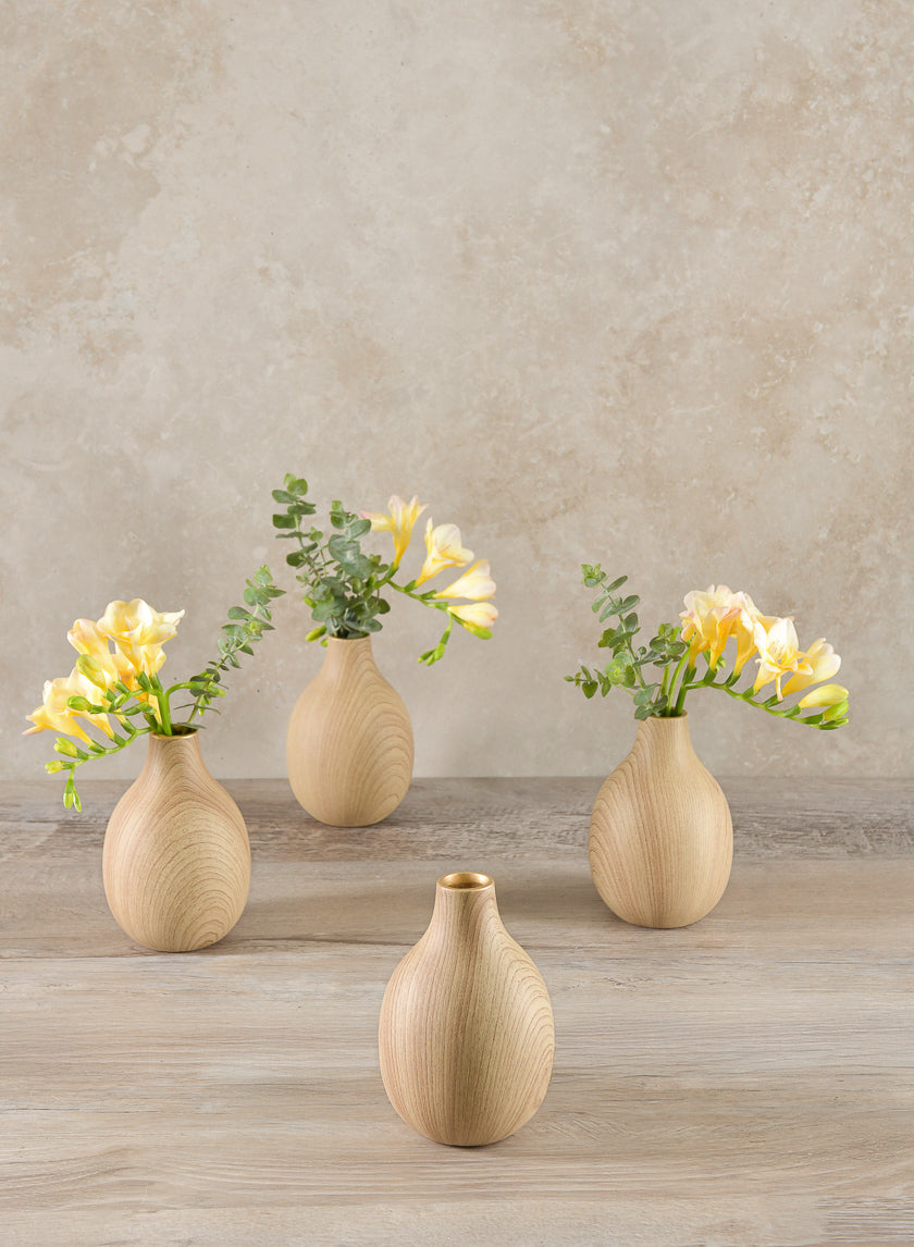 5in Tall Asagao Natural Wood Look Ceramic Bud Vase Decor Jamali Garden