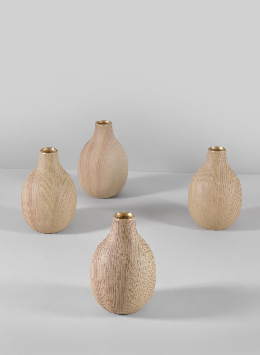 5in Tall Asagao Natural Wood Look Ceramic Bud Vase Decor Jamali Garden