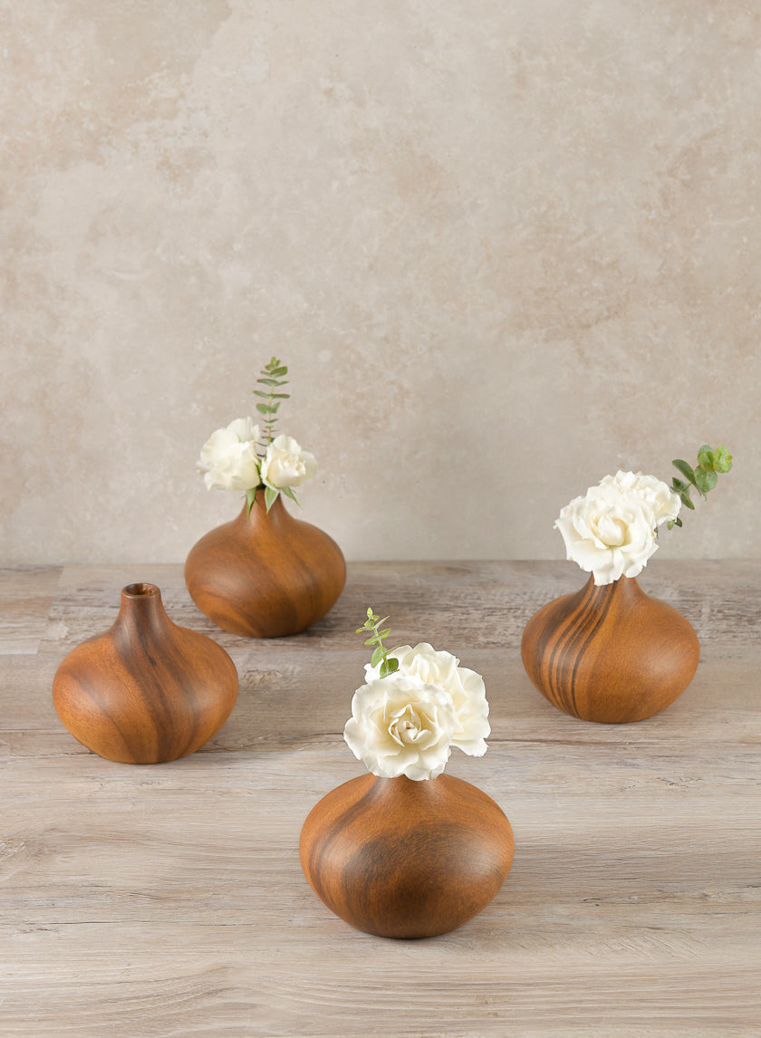4in Tall Shobu Dark Walnut Look Ceramic Bud Vase. Set of 4 Decor Jamali Garden