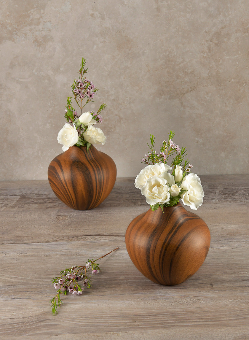 5in Tall Sumire Dark Walnut Look Ceramic Deco Vase, Set of 2 Decor Jamali Garden