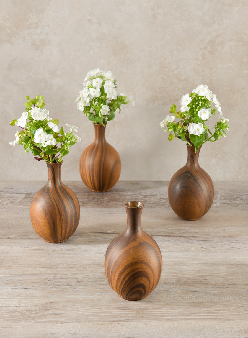 5.5in Tall Momo Dark Walnut Look Ceramic Bud Vase, Set of 4 Decor Jamali Garden