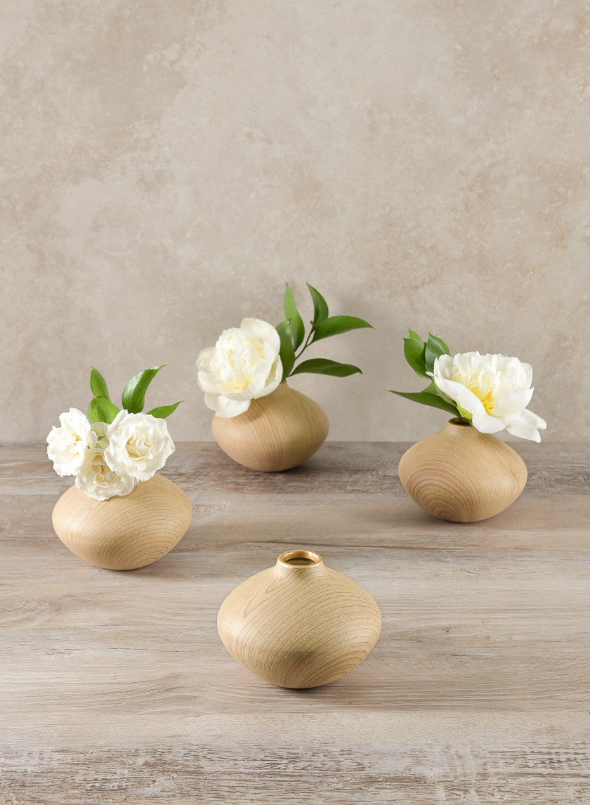 4in Tall Tsubaki Natural Wood Look Ceramic Bud Vase, Set of 4 Decor Jamali Garden