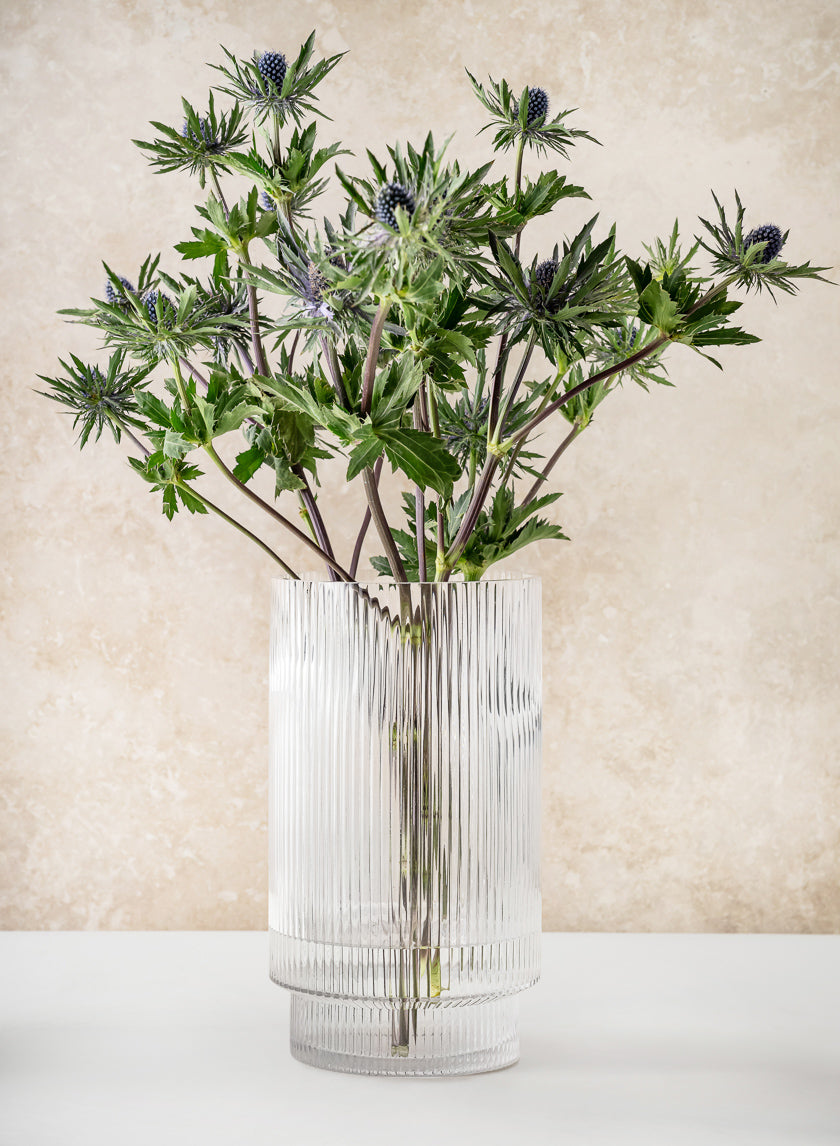 11in Tall Pleated Glass Cylinder Decor Jamali Garden