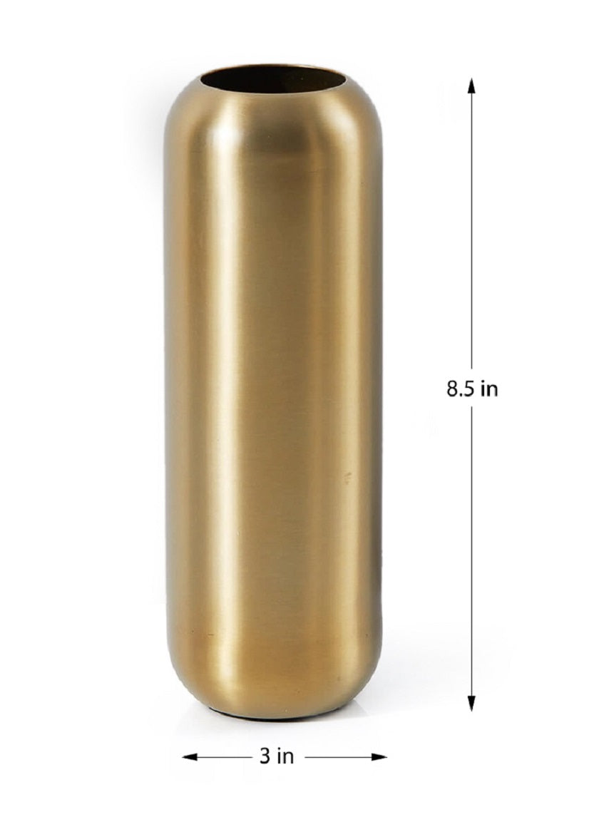 8.5in Tall Bretagne Matte Gold Steel Capsule Vas Decor Jamali Garden