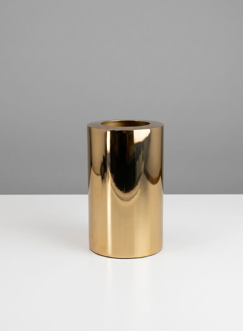 9in Tall Bamboche Stainless Steel Gold Cylinder Decor Jamali Garden