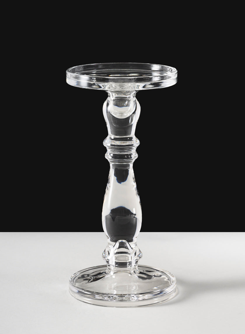 11in Tall Clear Crystal Look Glass Pillar and Taper Decor Jamali Garden