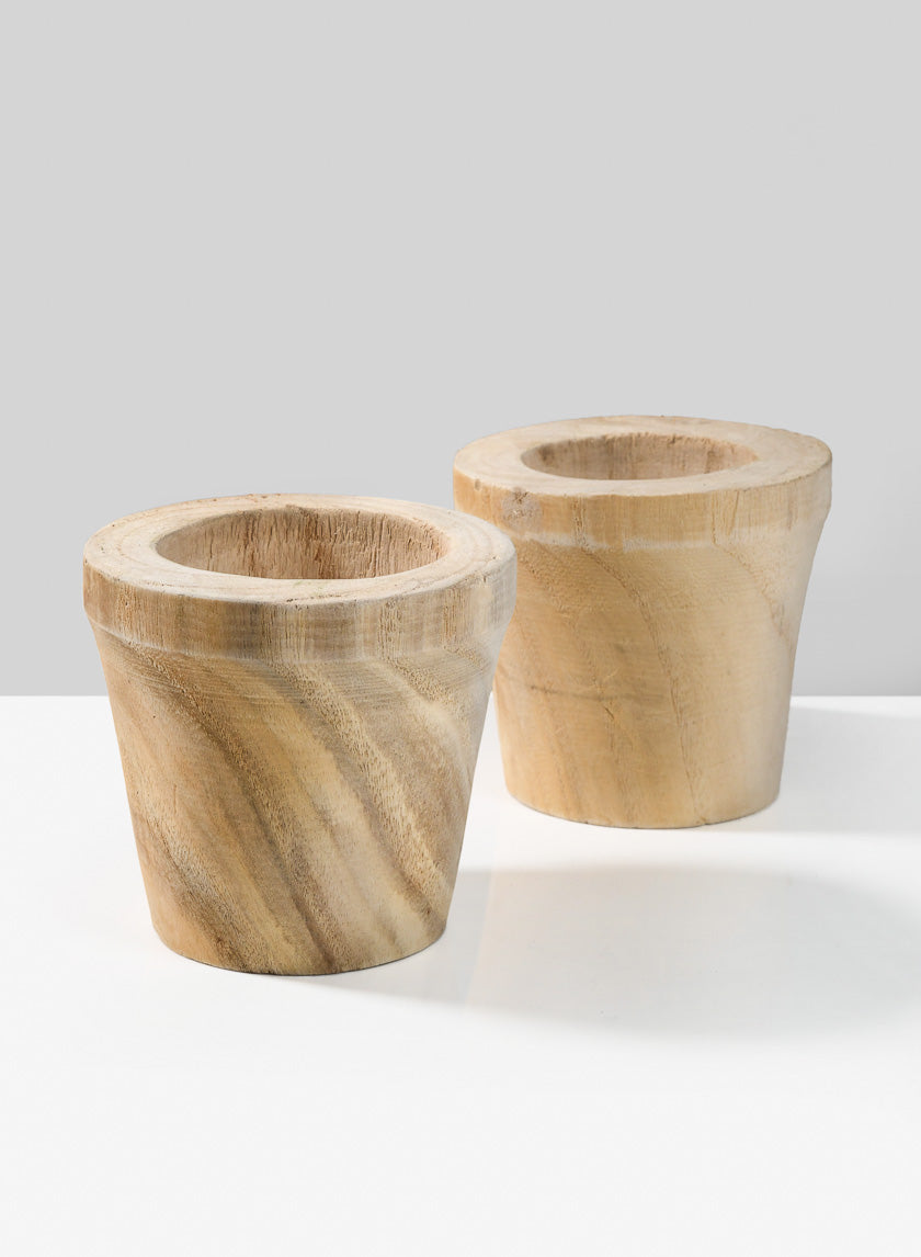 4.5in Tall Paulownia Wood Pot, Set of 2 Decor Jamali Garden