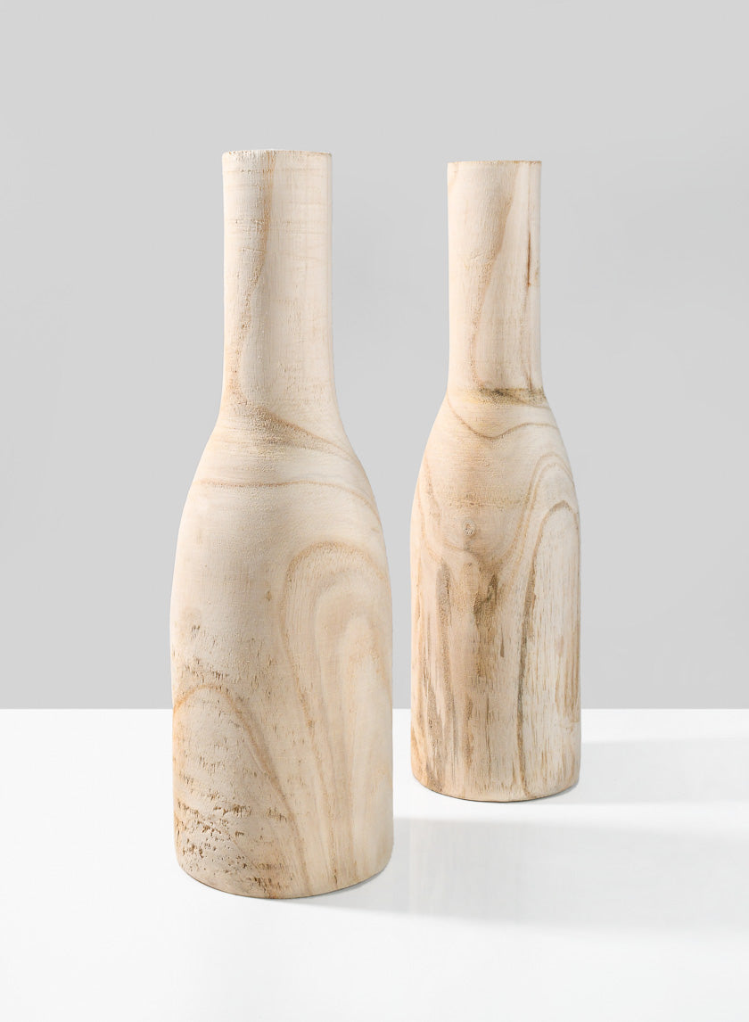 14.5in Tall Paulownia Wood Bottle Vase, Set of 2 Decor Jamali Garden
