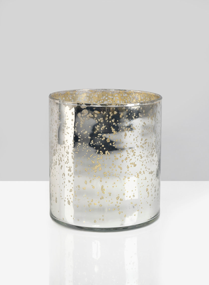 4.75in Tall Antique Silver Glass Cylinder Decor Jamali Garden