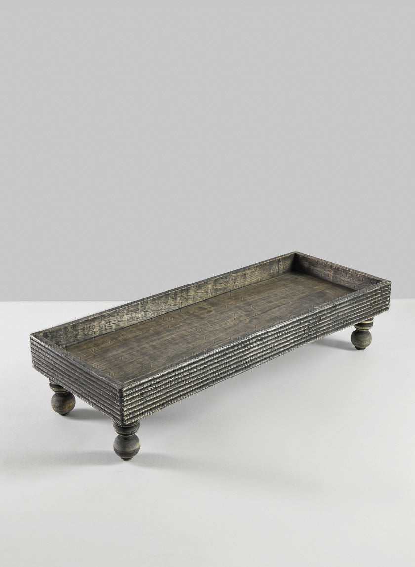 21in Long Aram Brushed Black Wood Tray with Legs Decor Jamali Garden