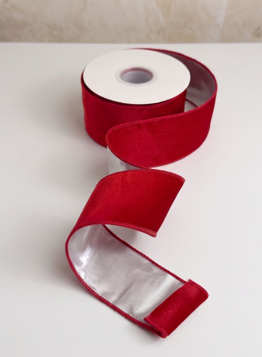 2.5in x 10 yards Holiday Red Velvet Wired Ribbon
