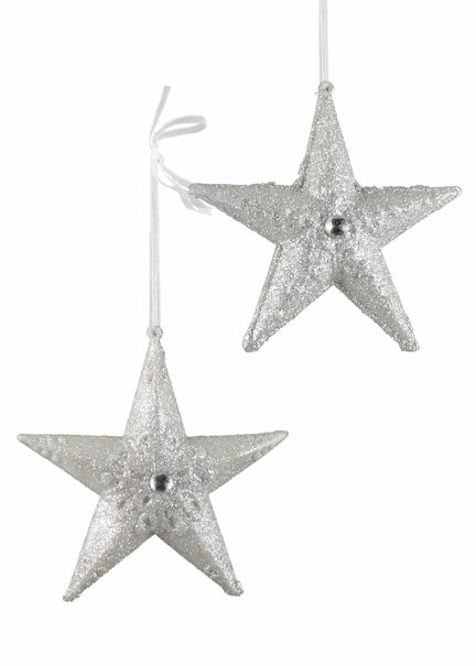4 3/4in Silver Glitter Stars Decor Jamali Garden