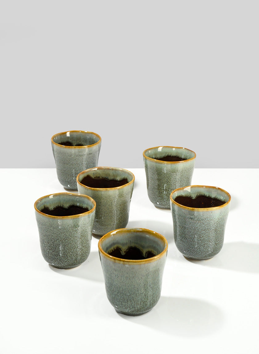 3.5in Tall Pale Green & Chocolate Ceramic Ripple Vase, Set of 6 Decor Jamali Garden