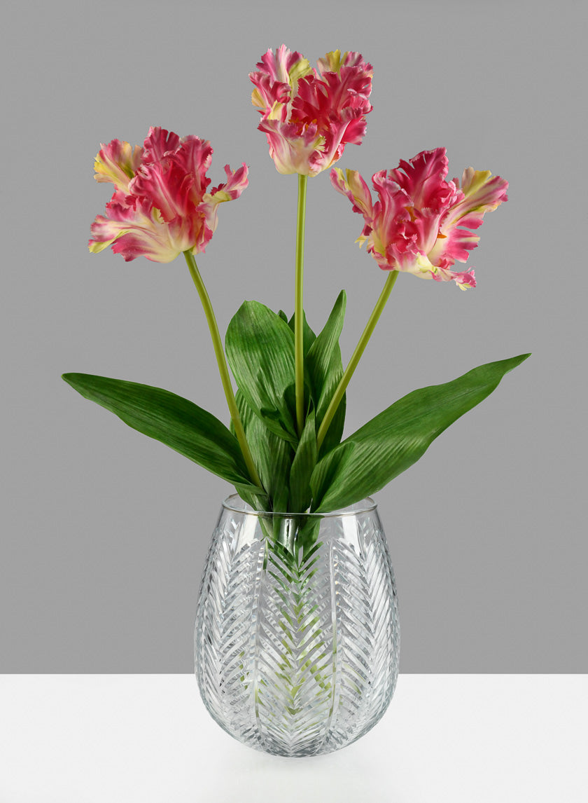 9in Tall Palm Etched Glass Balloon Vase Decor Jamali Garden