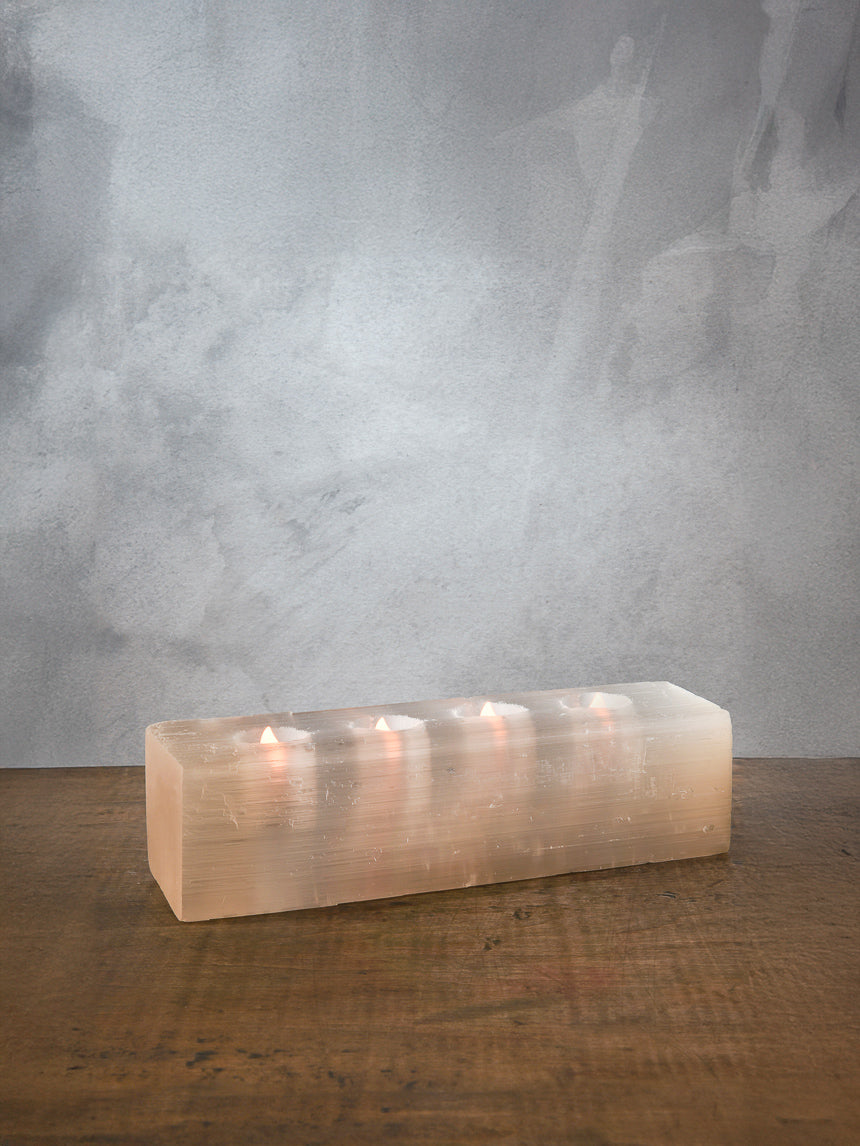 GeoFossils Selenite Mountain Tealight Candle Holder - Crystal Decor With Cleansing Properties