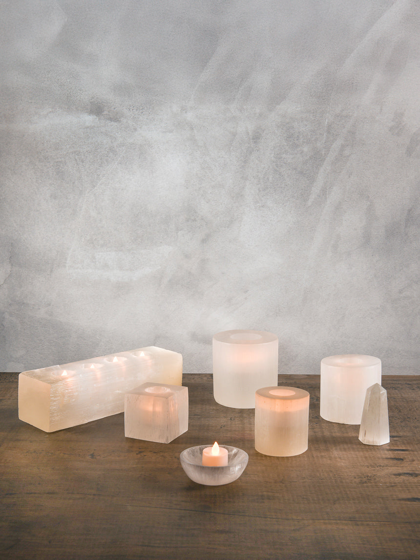 3in Cube Selenite Candle Holder Decor Jamali Garden