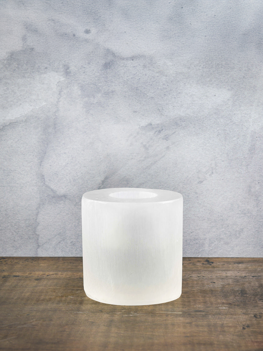 5in Wide Moroccan Selenite Trunk Votive Decor Jamali Garden