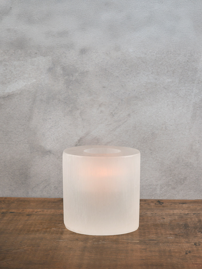 5in Wide Moroccan Selenite Trunk Votive Decor Jamali Garden