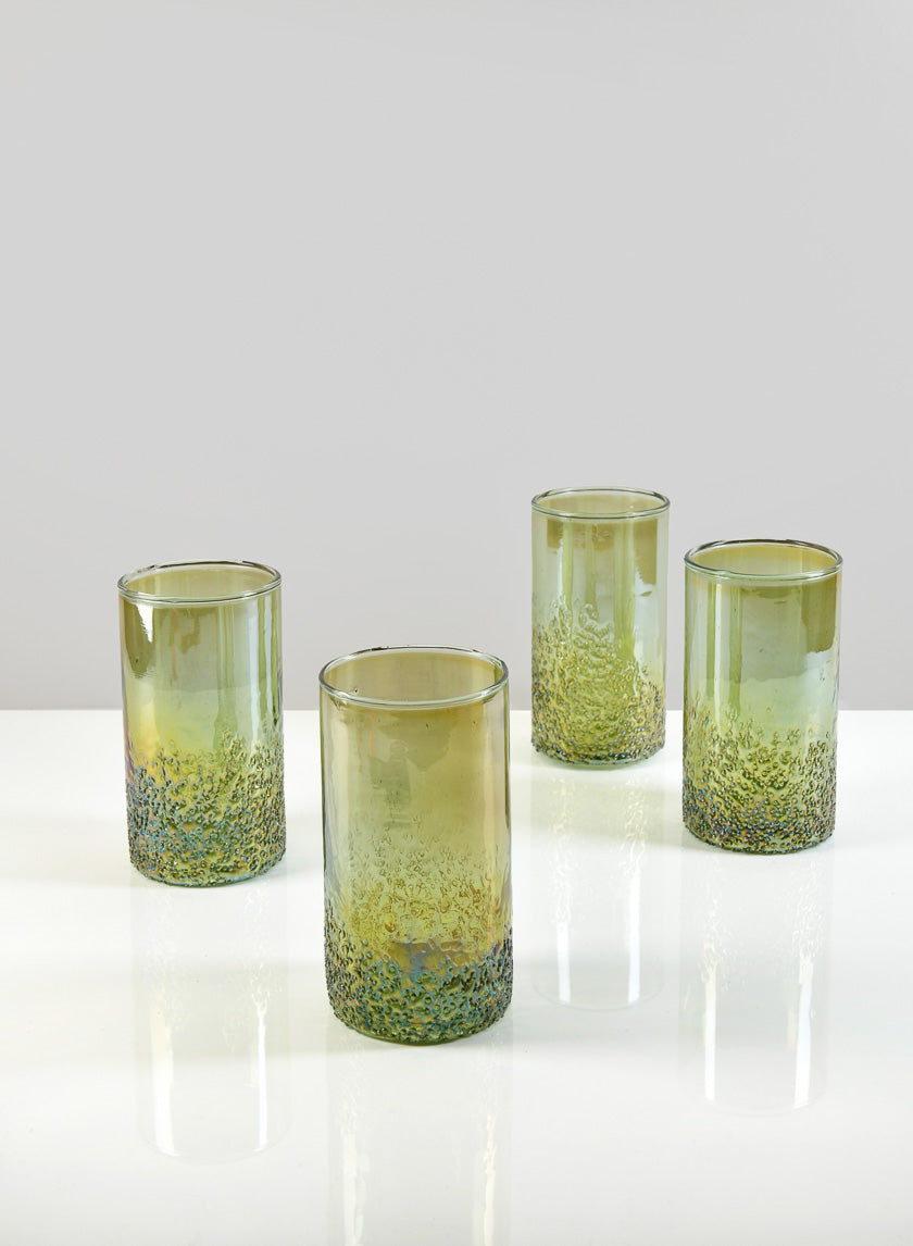 6in Tall Strasbourg Speckled Green Luster Glass Cylinder, Set of 4 Decor Jamali Garden
