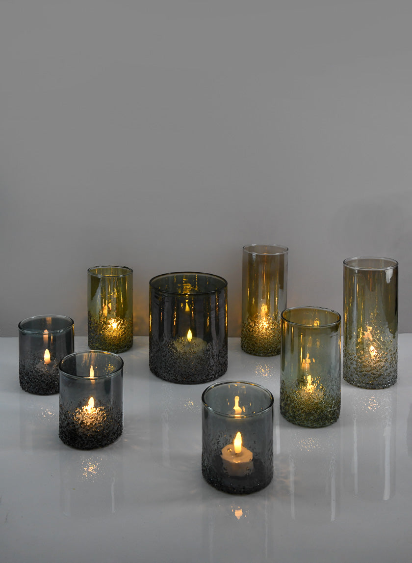 6in Tall Strasbourg Speckled Grey Luster Glass Cylinder Decor Jamali Garden