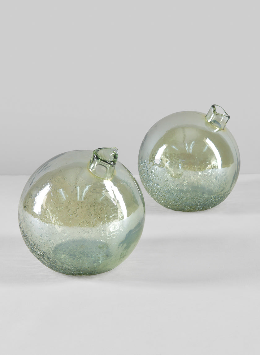 5in Wide Leila Tilted Speckled Luster Green Glass Ball Vase, Set of 2 Decor Jamali Garden