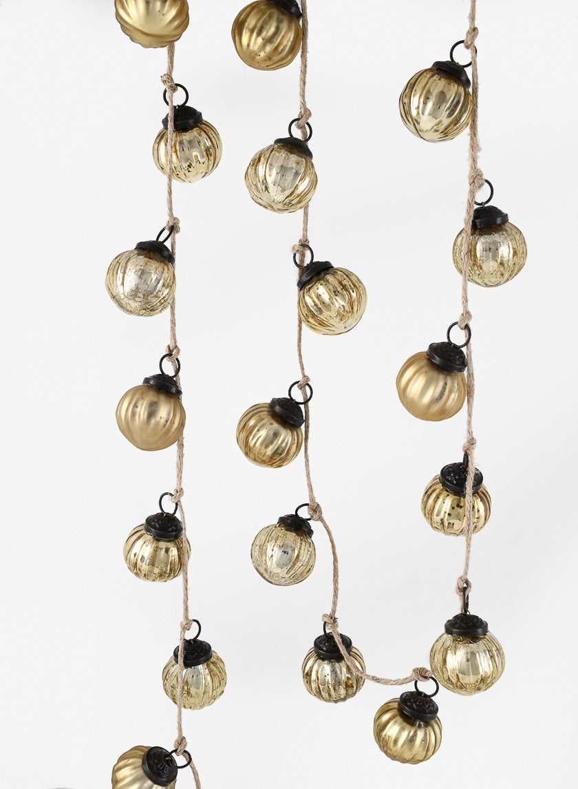 57in Long Mini Gold Ribbed Ornament Ball Garland Decor Jamali Garden