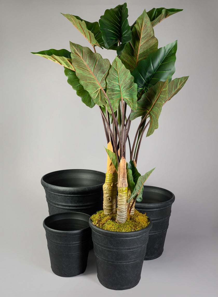 Manhattan Black Light Weight PVC Rolled Rim Planter Decor Jamali Garden