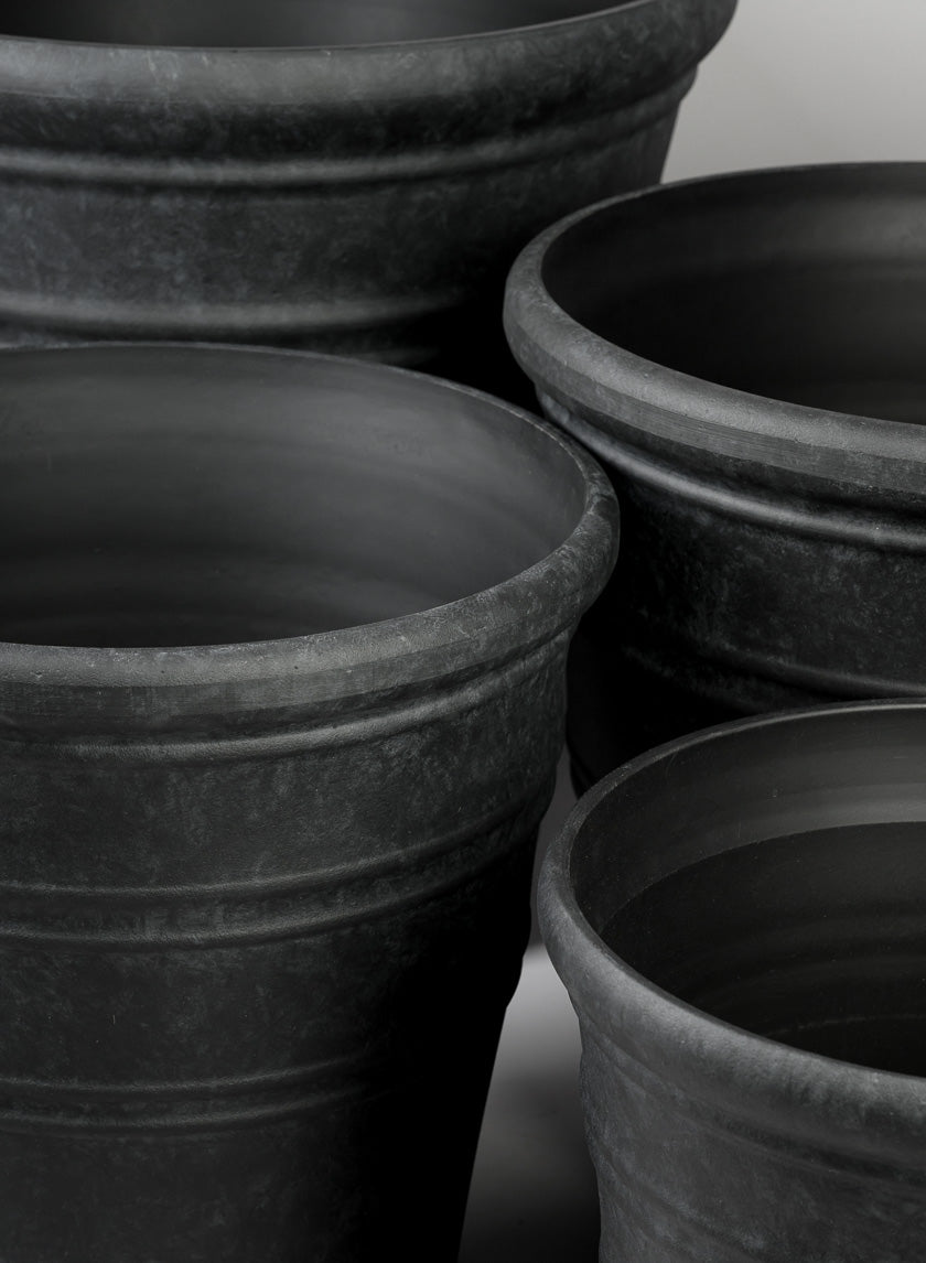 Manhattan Black Light Weight PVC Rolled Rim Planter Decor Jamali Garden