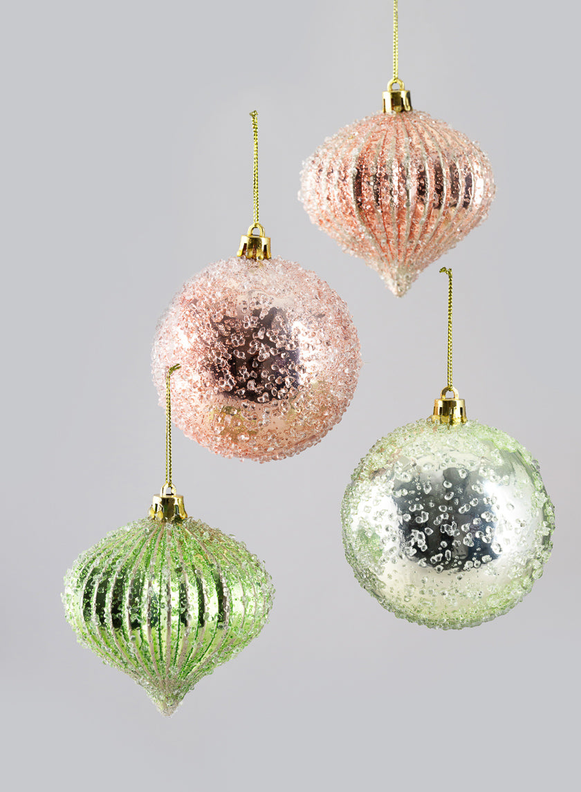 3in Round Gilded Pastel Pink and Green Onion and Ball Plastic Ornament, Set of 12 Decor Jamali Garden
