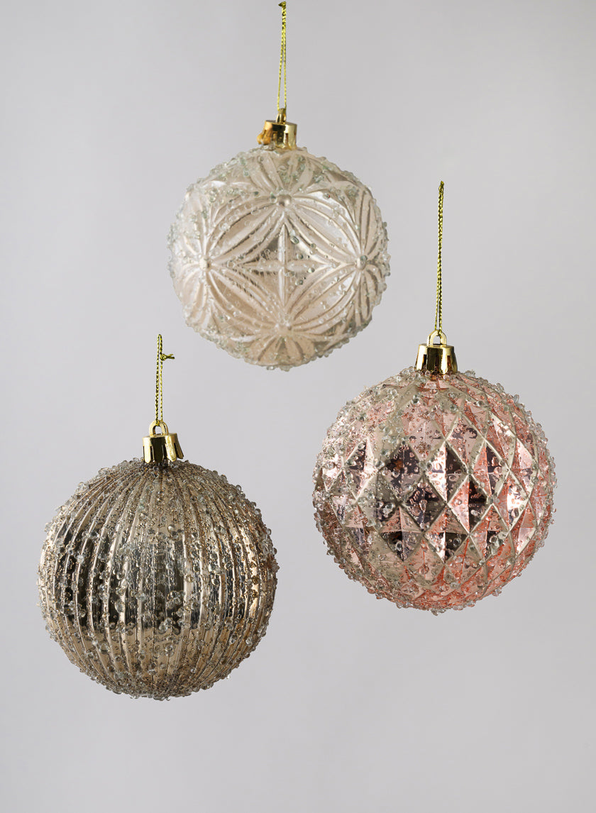 3in Round Gilded Pink, Brown, and Pearl Plastic Ornament, Set of 6 Decor Jamali Garden