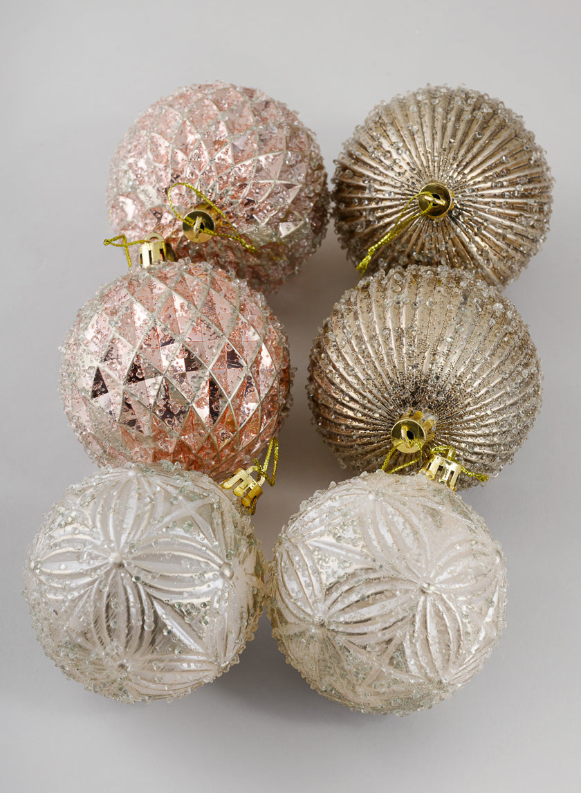 3in Round Gilded Pink, Brown, and Pearl Plastic Ornament, Set of 6 Decor Jamali Garden