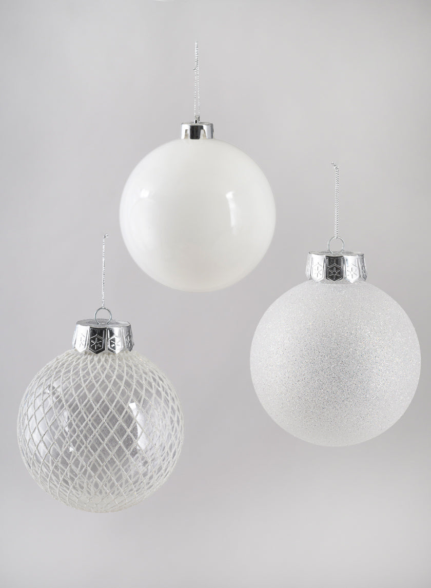 5in Round White Plastic Ornament Assortment, Set of 6 Decor Jamali Garden