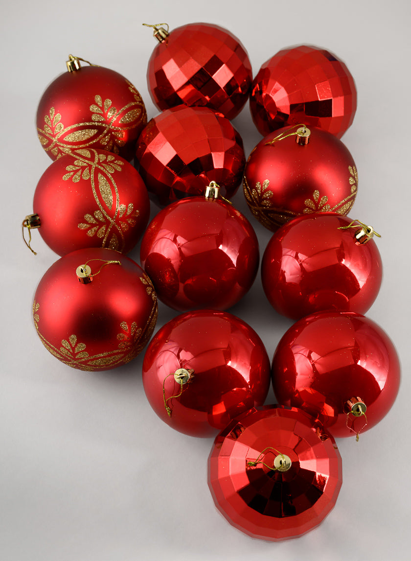 4in Round Festive Red Ornament Collection, Set of 12 Decor Jamali Garden
