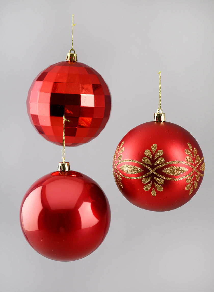 4in Round Festive Red Ornament Collection, Set of 12 Decor Jamali Garden