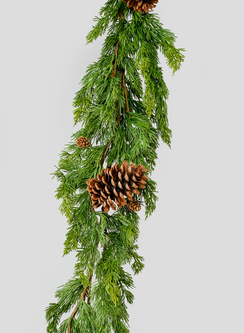 62in Long Single Cypress Garland with Pine Cones Decor Jamali Garden