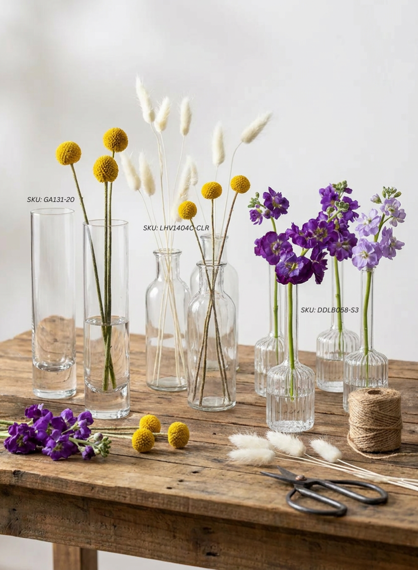 6.5in Tall Clear Glass Bottle Bud Vase, Set of 6 Decor Jamali Garden