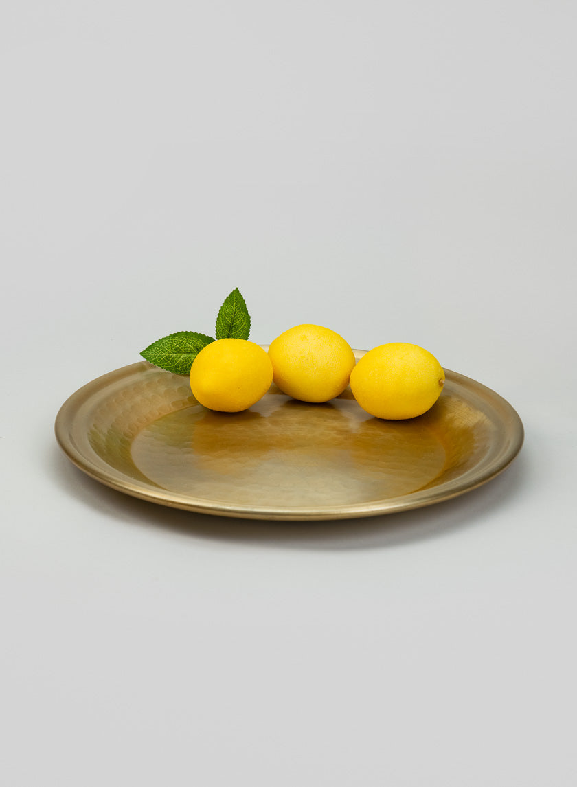 12in Wide Damascus "Brass Look" Aluminum Tray Decor Jamali Garden