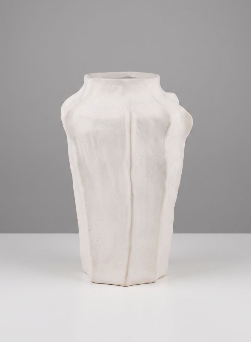 17in H Argamon Sand White Deco Vase