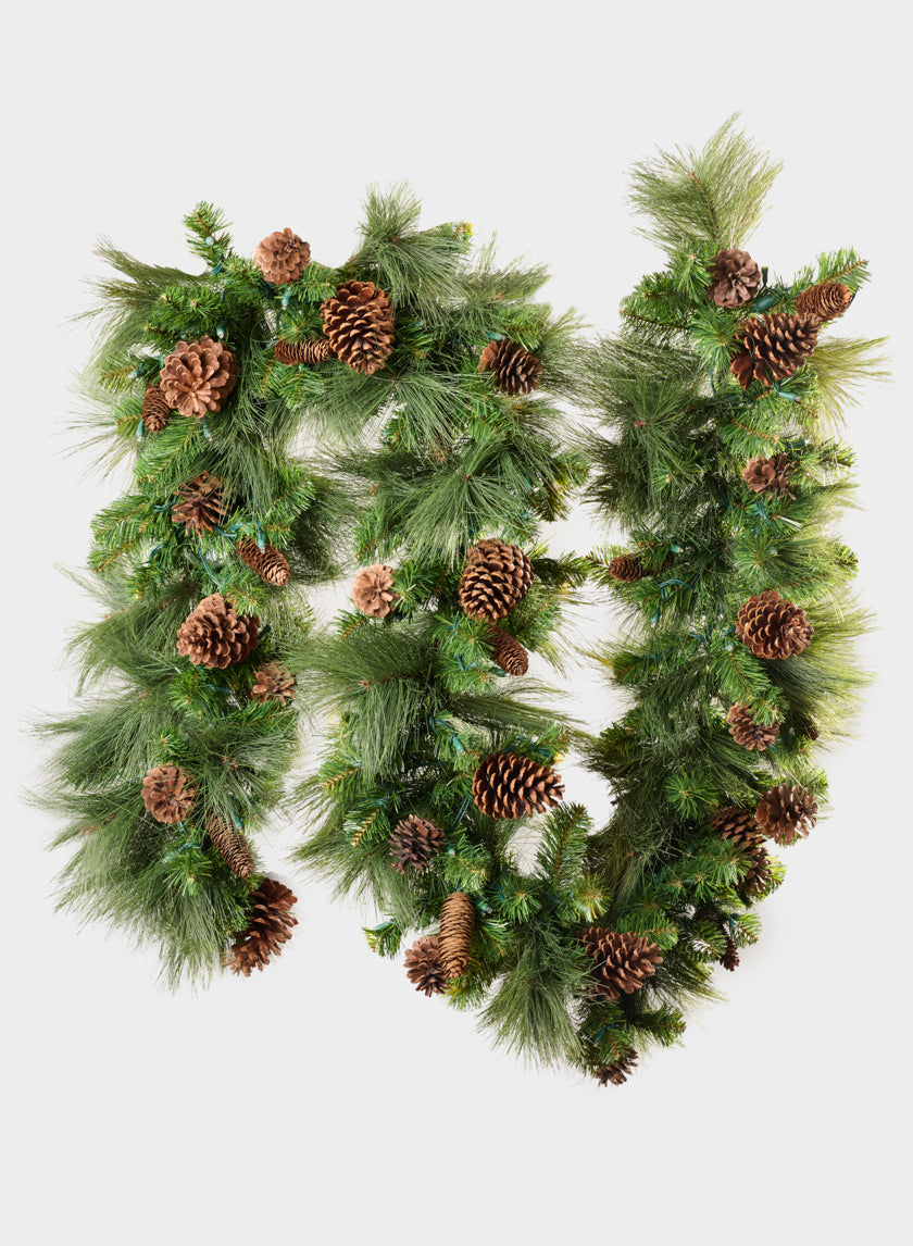 115in Hard Needle Garland, 35 Pinecones, 195 tips With Warm White