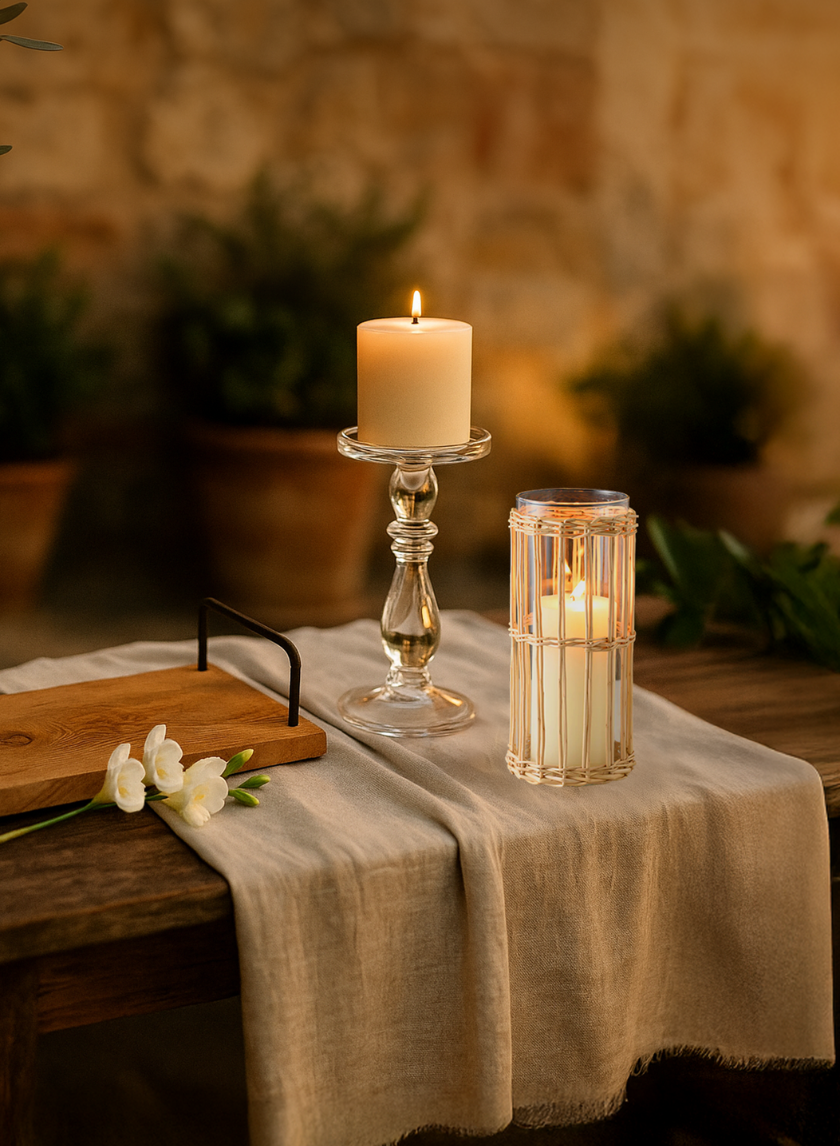 11in Tall Clear Crystal Look Glass Pillar and Taper Decor Jamali Garden