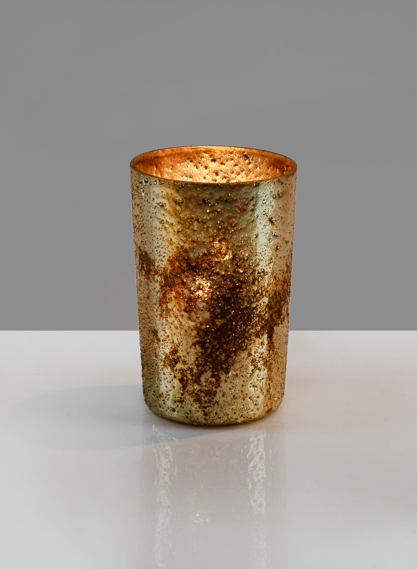 3 ¼in Tall Vintage Bronze & Silver Glass Votive, Set of 6 Decor Jamali Garden