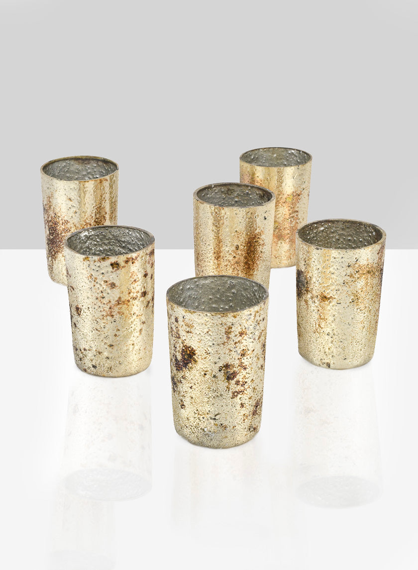 3 ¼in Tall Vintage Bronze & Silver Glass Votive, Set of 6 Decor Jamali Garden
