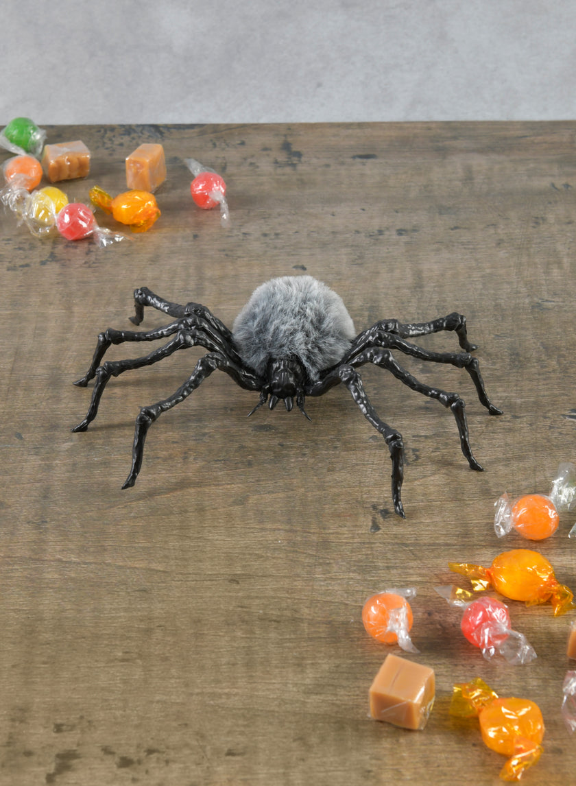 7in Long Grey Fluffy Spider, Large, Set of 2 Decor Jamali Garden