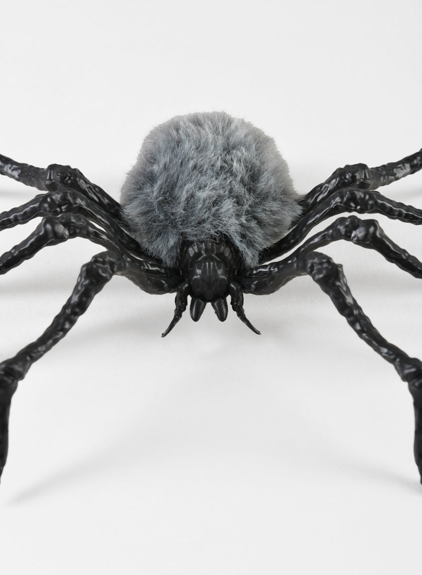 7in Long Grey Fluffy Spider, Large, Set of 2 Decor Jamali Garden