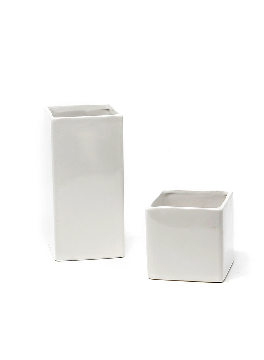 3in Tall Gloss White Ceramic Cube Decor Jamali Garden