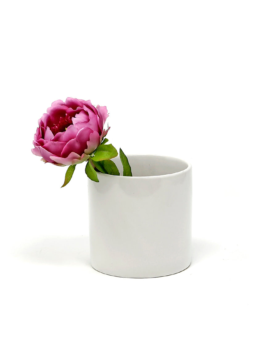 4in Tall Gloss White Ceramic Cylinder Decor Jamali Garden